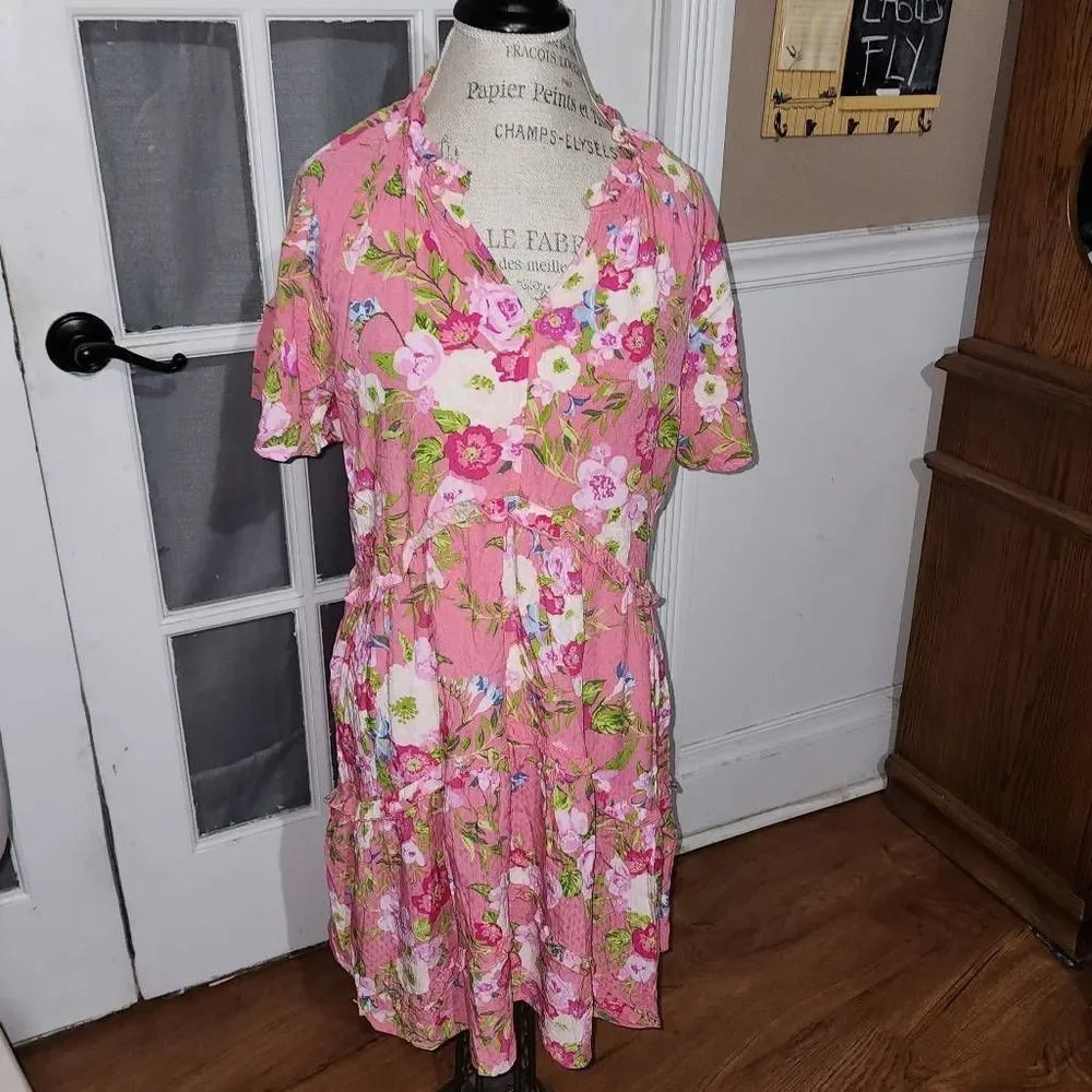 Matilda Jane Womens Pink Fresh Florals Ruffle Sleeve Tiered‎ Dress Small
